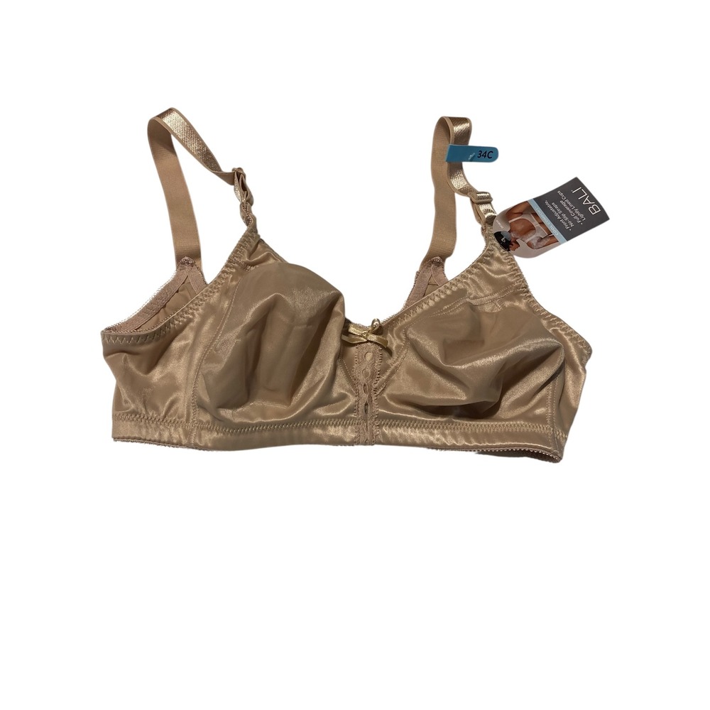 Bali Cool Comfort Wireless Bra 3820 Tan Beige Satin Full Coverage 34C NWT